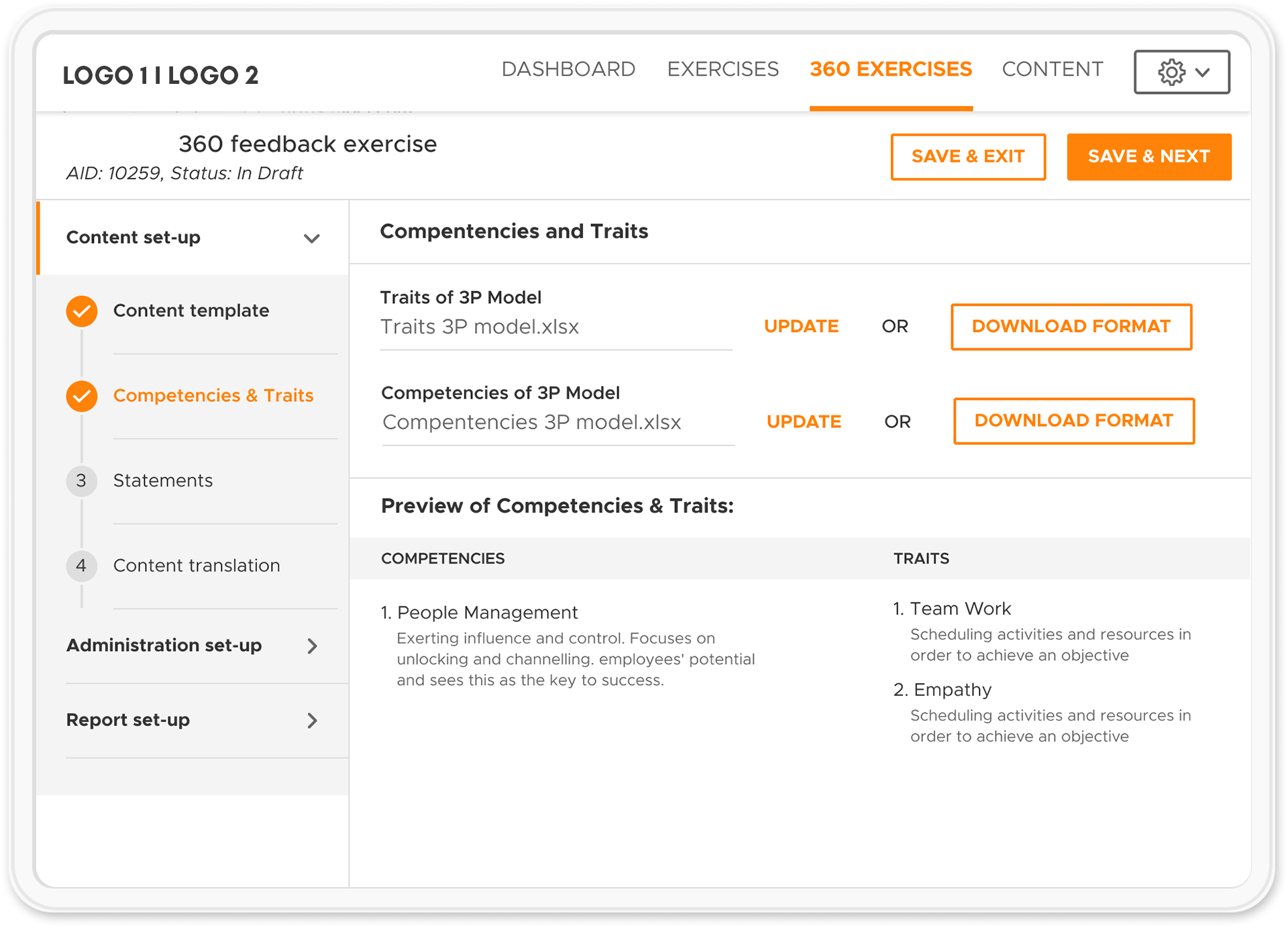 Upload Competencies and traits into 360 degree feedback platform